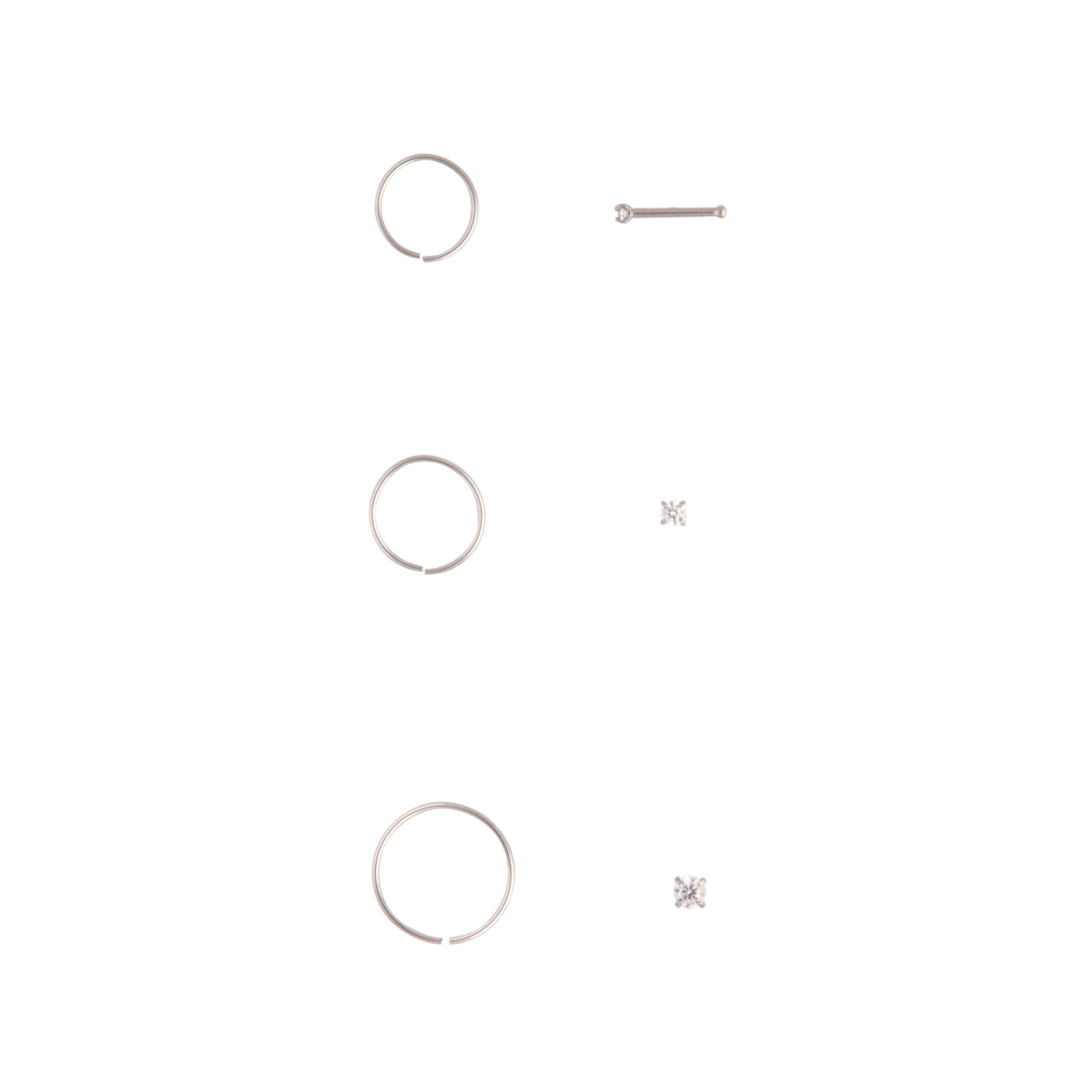 Surgical Steel Cubic Zirconia Nose Ring 6-Pack