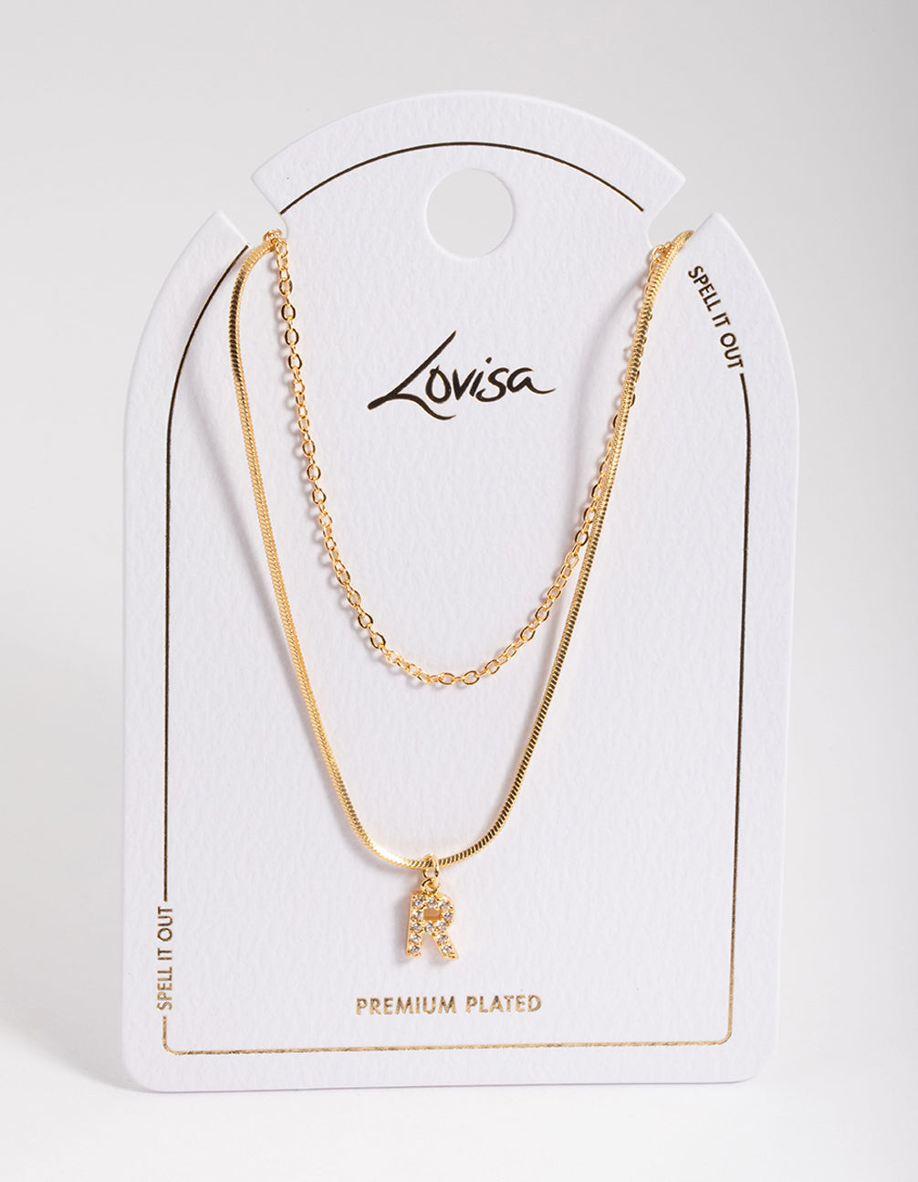 Gold Plated Diamante Letter R Layered Necklace