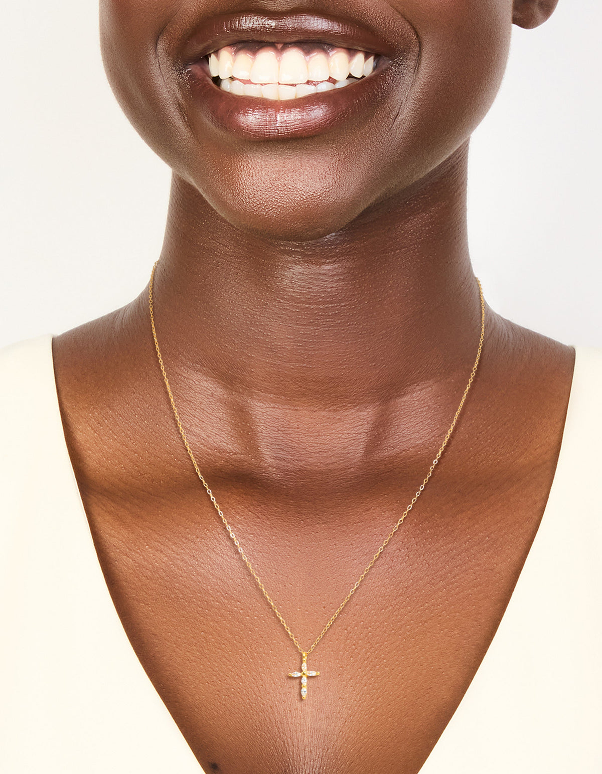 Gold Plated Sterling Silver Cubic Zirconia Cross Necklace