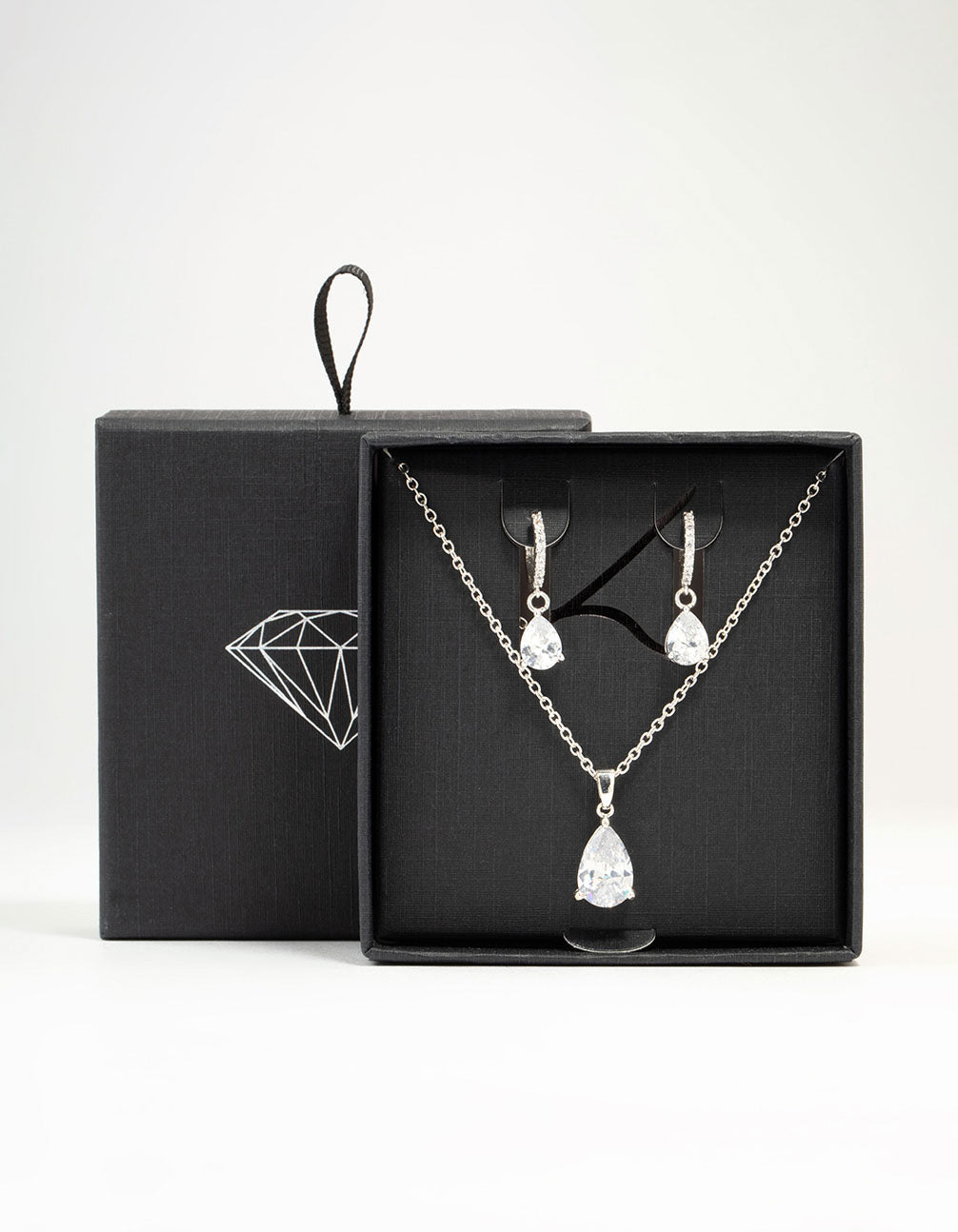 Silver Plated Cubic Zirconia Teardrop Necklace & Earrings Set
