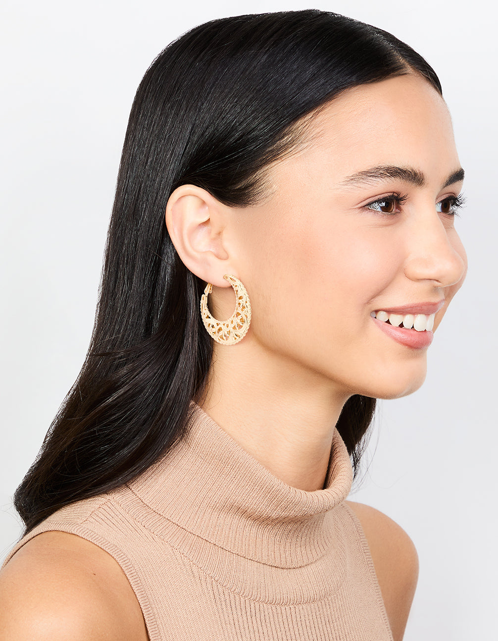 Gold Filigree Crescent Hoop Earrings