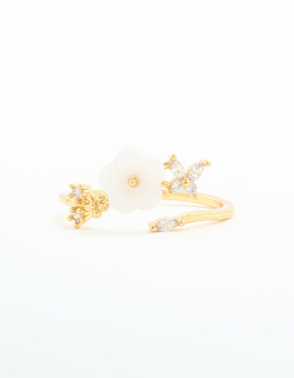 Gold Plated Cubic Zirconia Lovely Flower Wrap Around Ring