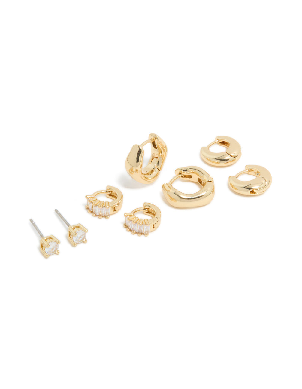 Gold Plated Brass Cubic Zirconia Baguette Earrings 4-Pack