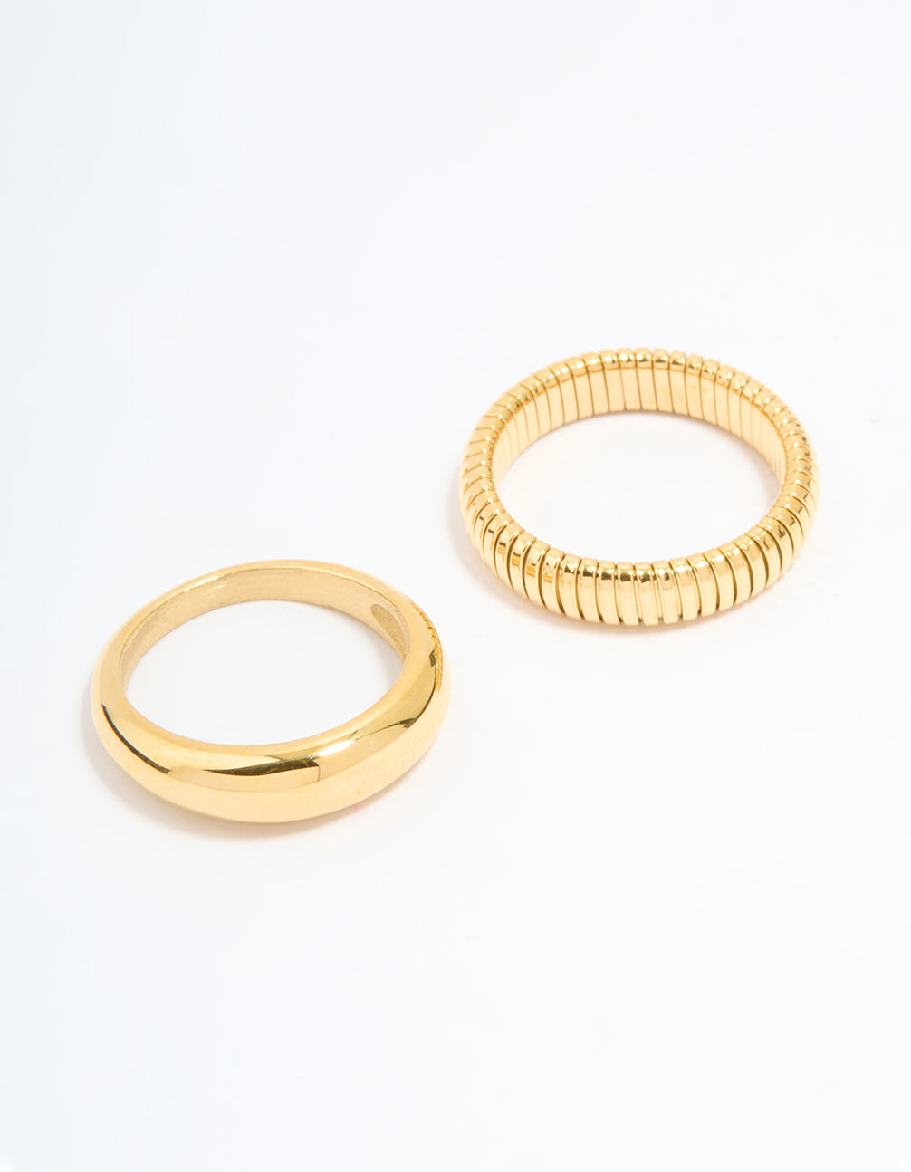Waterproof Gold Plated Stainless Steel Ridge & Smooth Rings 2-Pack