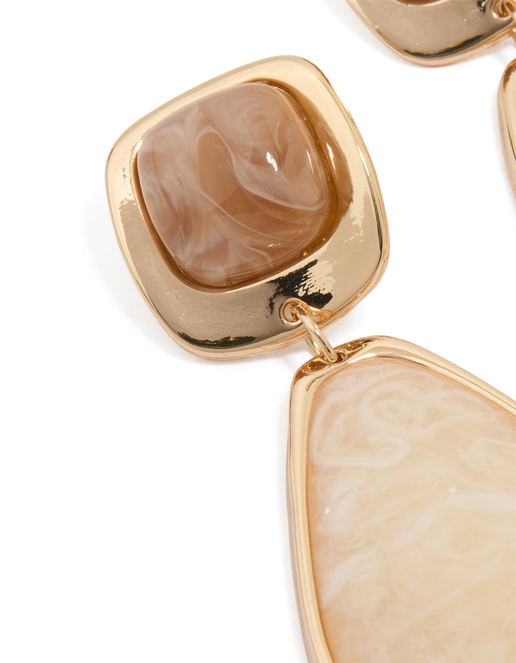 Gold Organic Stone Diamond-Shaped Drop Earrings
