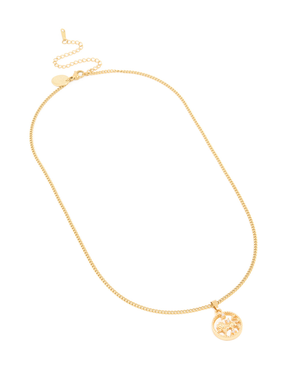Waterproof Gold Plated Stainless Steel Circle Leo Zodiac Sign Necklace