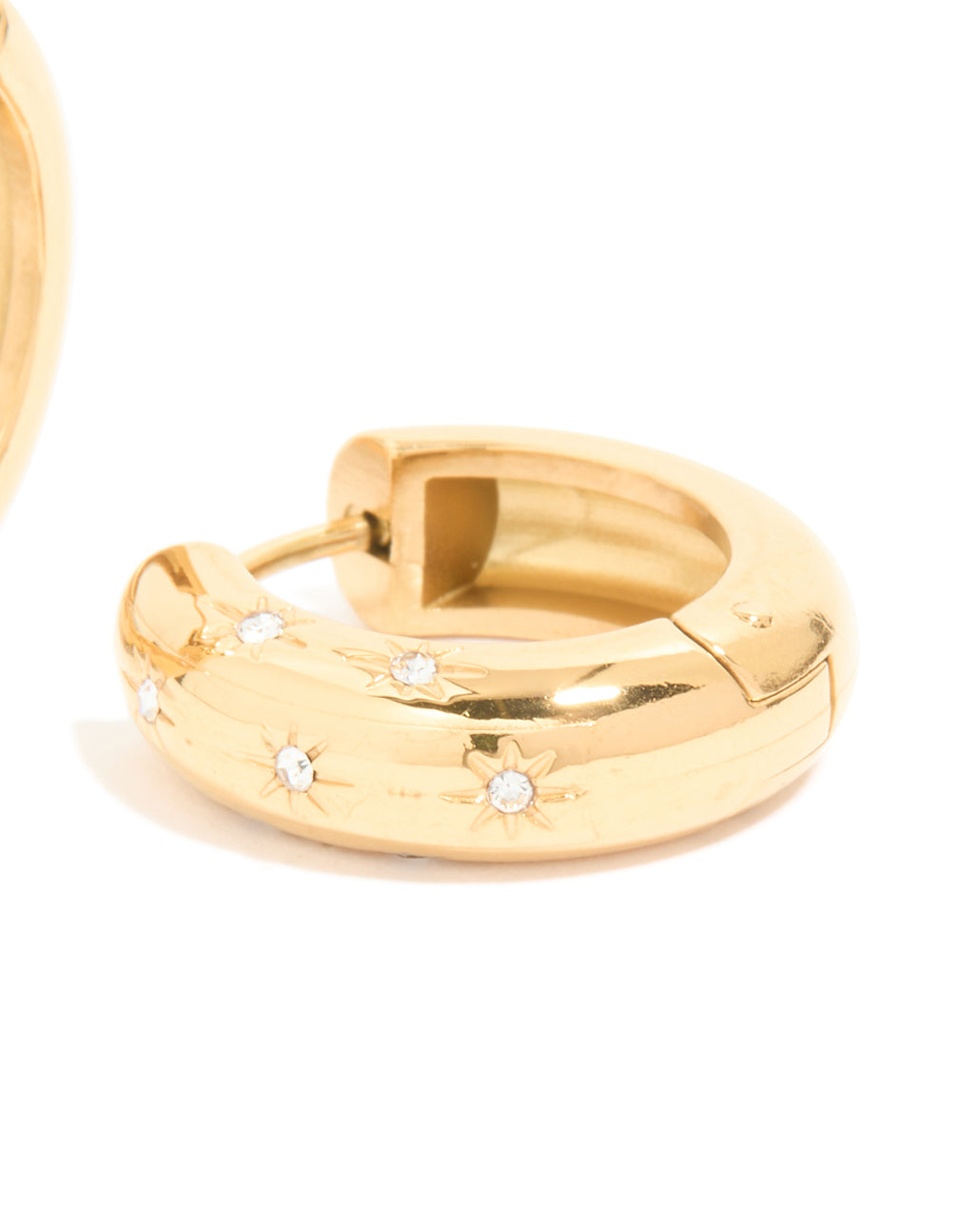 Waterproof Gold Plated Stainless Steel Diamante Star Huggie Earrings