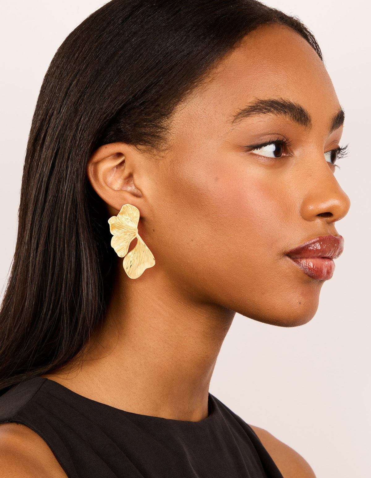 Waterproof Gold Plated Stainless Steel Ribbed Petal Stud Earrings