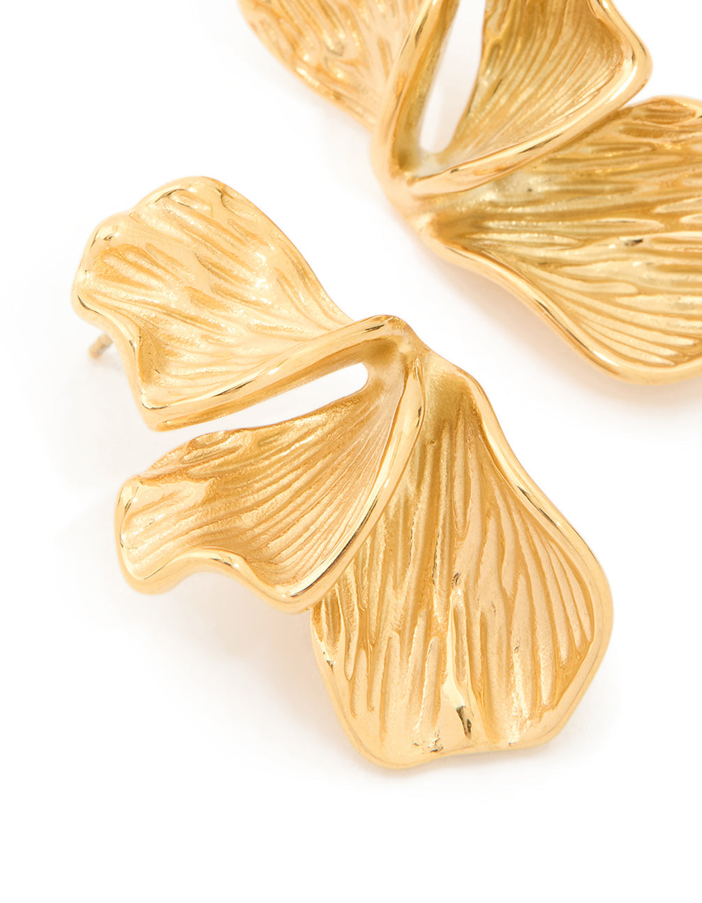 Waterproof Gold Plated Stainless Steel Petal Fan Earrings