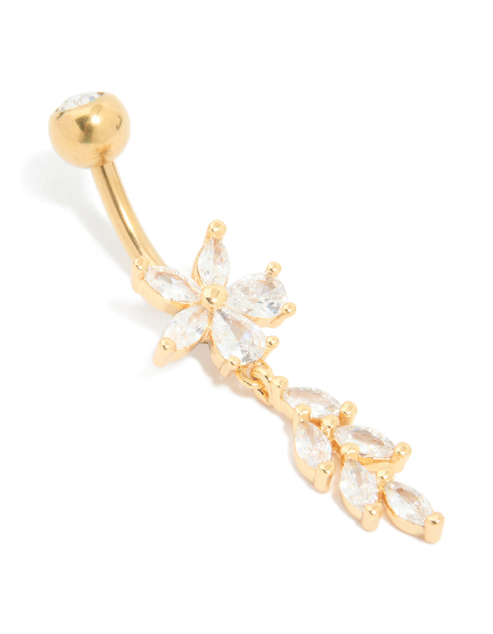 Gold Plated Surgical Steel Cubic Zirconia Floral Vine Drop Belly Bar