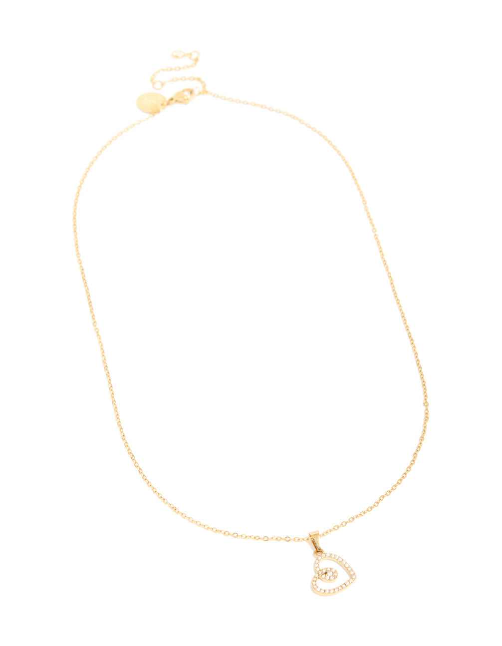 Waterproof Gold Plated Stainless Steel Cubic Zirconia Heart Pendant Necklace