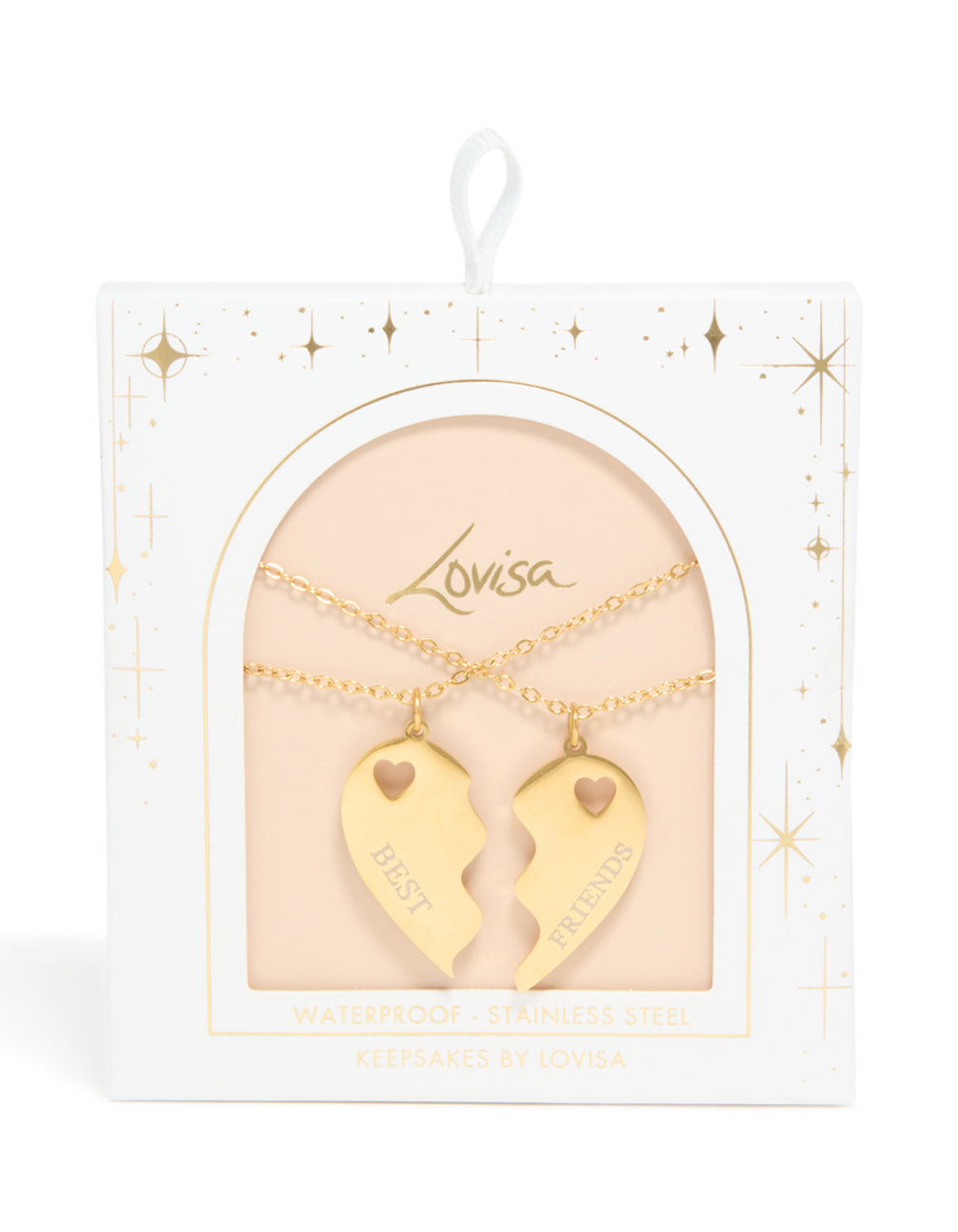 Waterproof Gold Plated Stainless Steel BFF Heart Necklaces 2-Pack