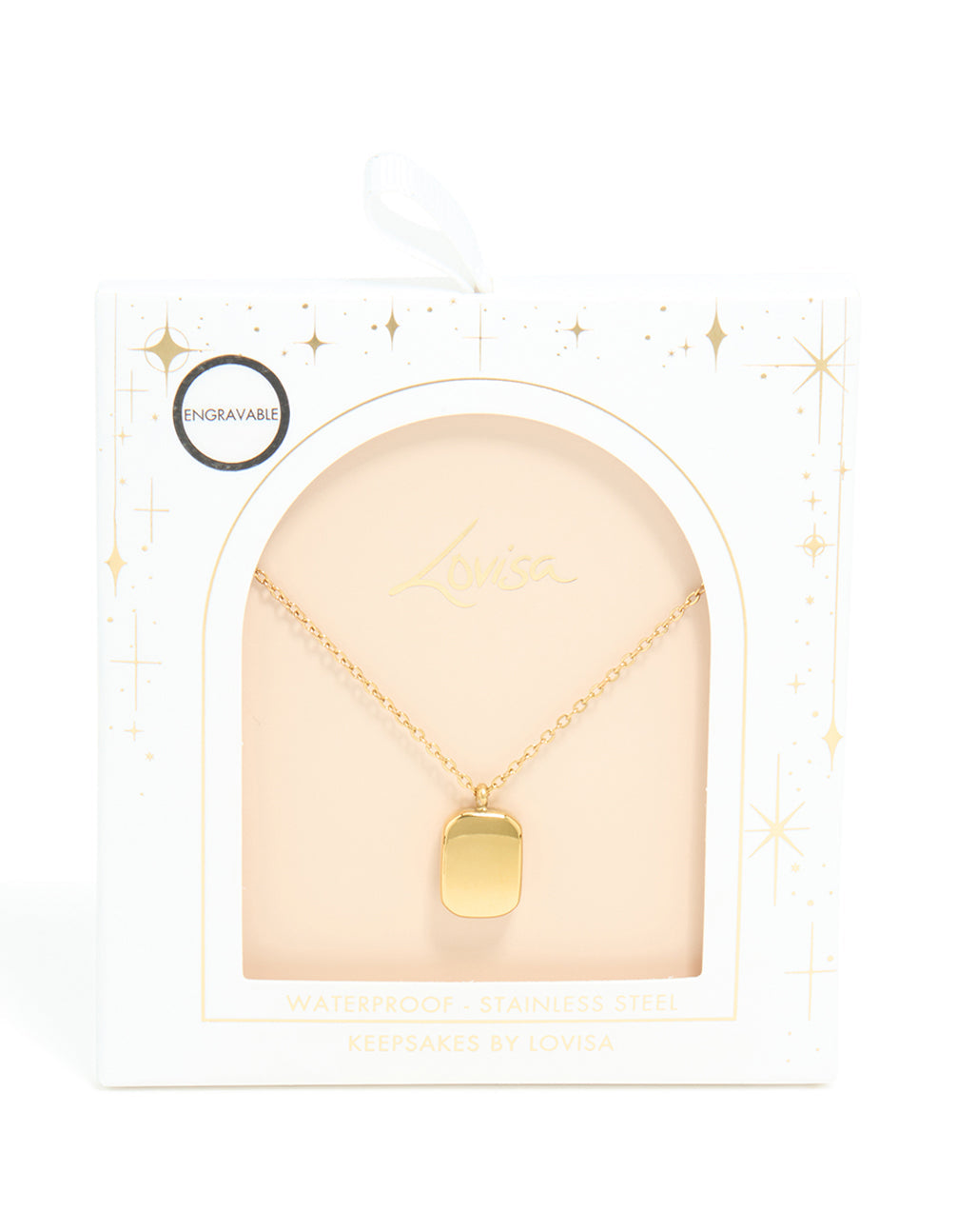 Waterproof Gold Plated Stainless Steel Round Rectangle Engravable Necklace