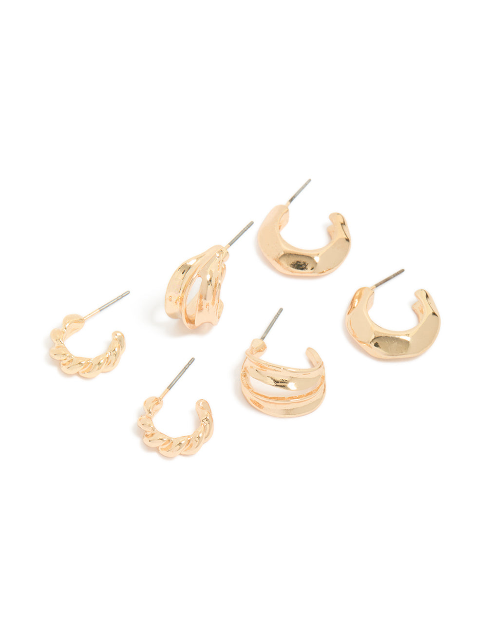Gold Chubby Textured Huggie Earrings 3 Pack