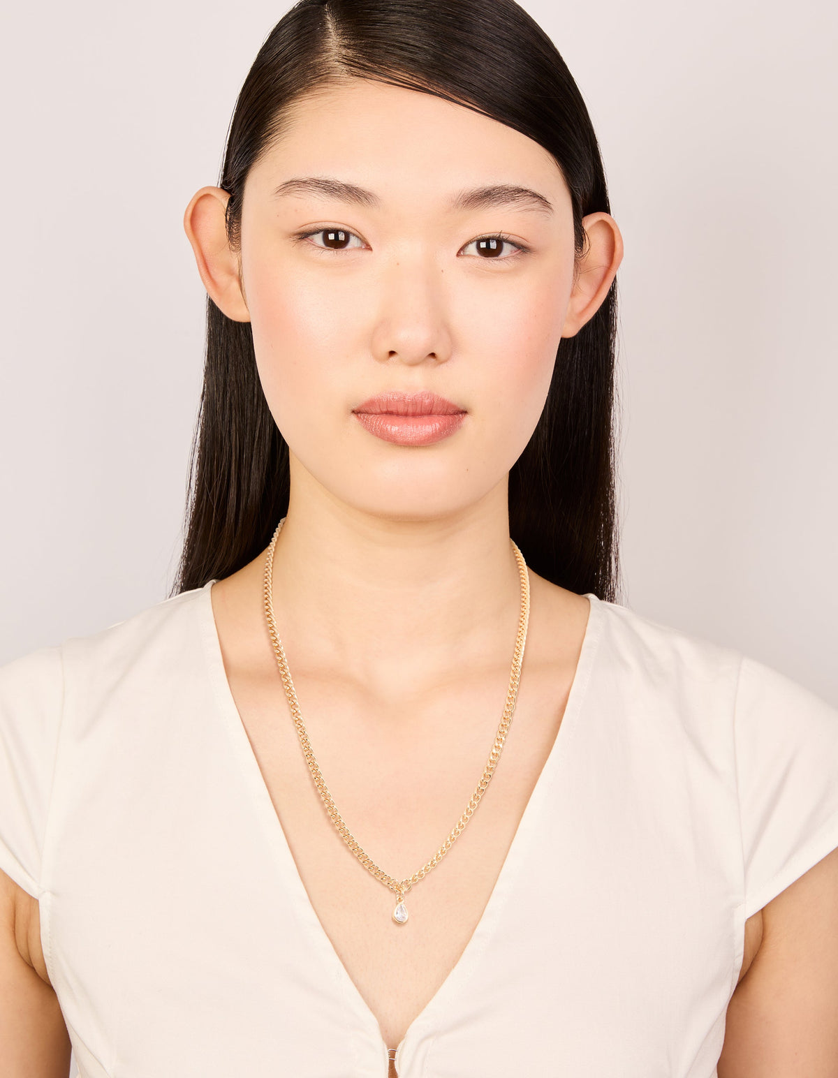 Gold Diamante Pear Cuban Link Necklace