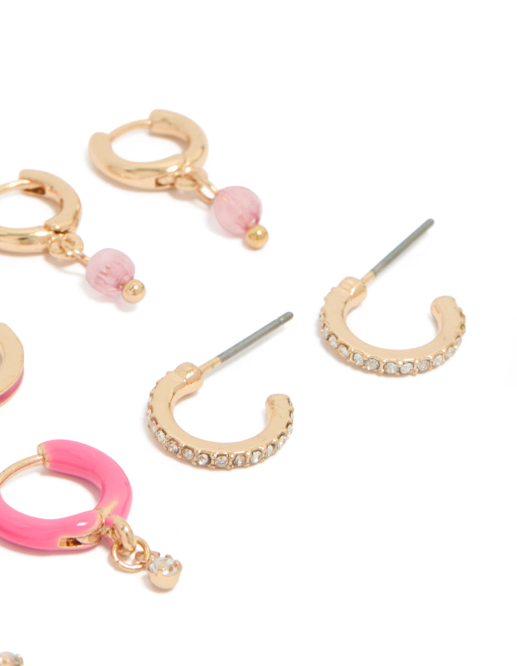 Gold Diamante & Pink Enamel Hoop Earrings 5-Pack