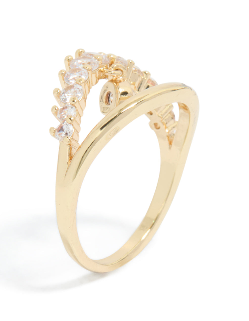 Gold Plated Cubic Zirconia Split Charm Ring