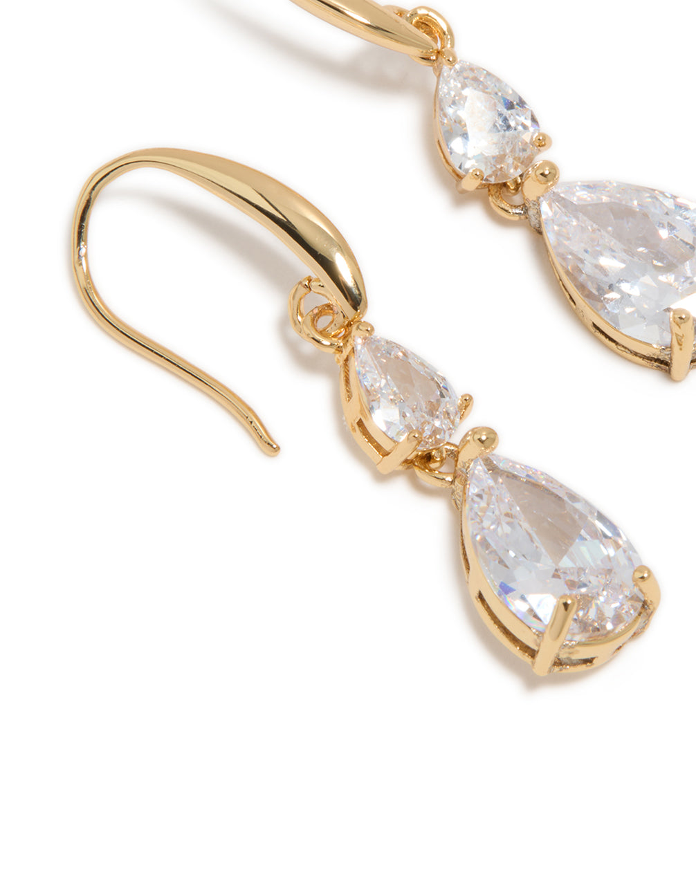 Gold Plated Cubic Zirconia Triangular Drop Hook Earrings