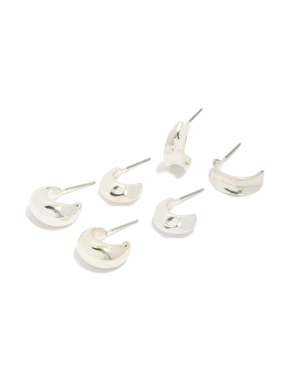 Silver Bubble Concave Huggie Earrings 3-Pack
