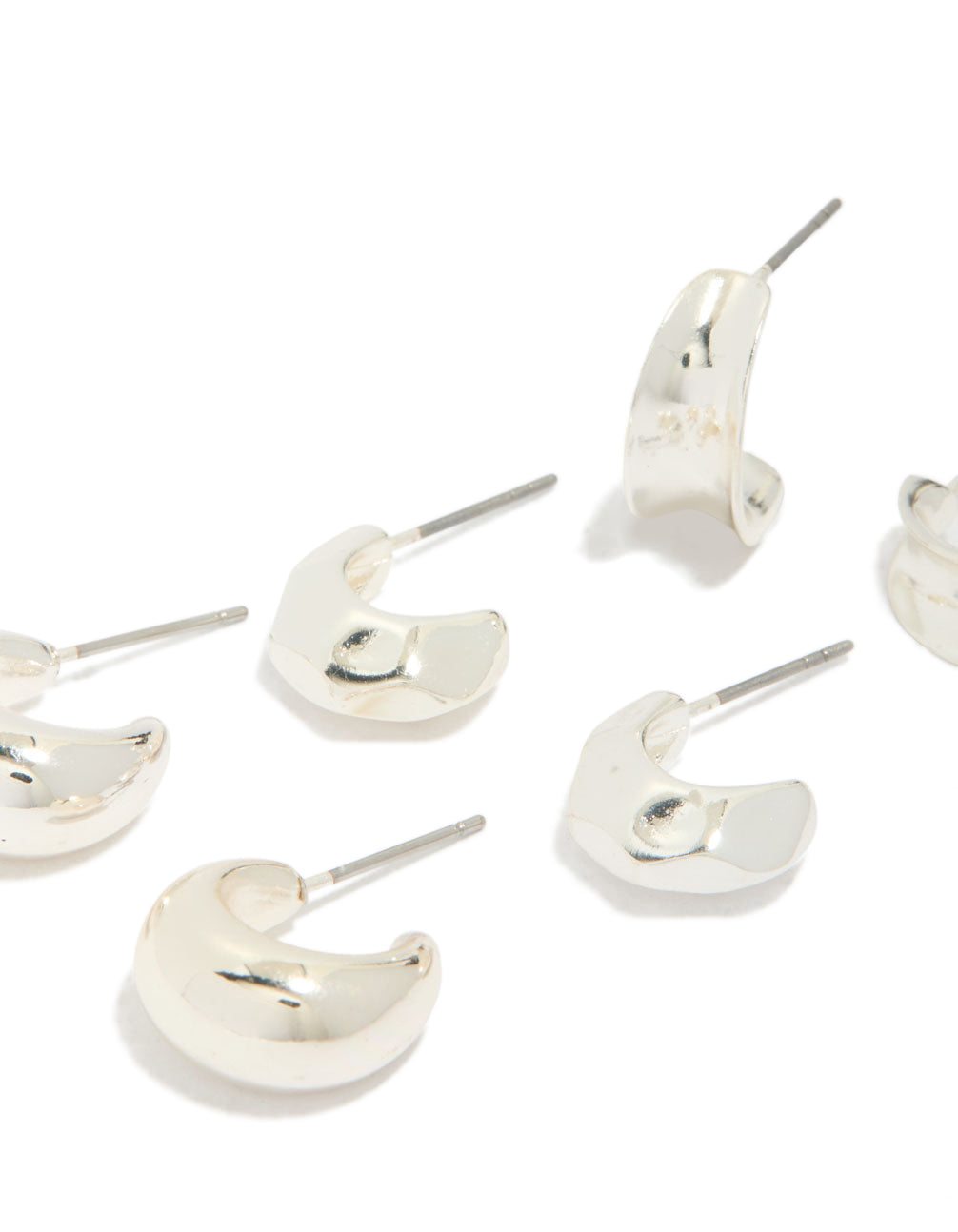 Silver Bubble Concave Huggie Earrings 3-Pack