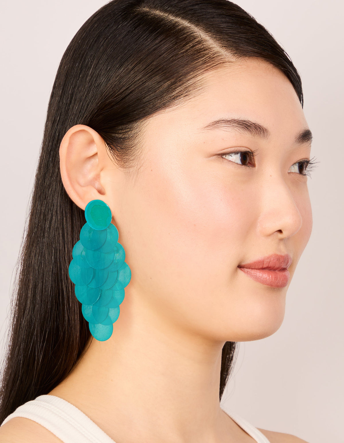 Aqua Blue Shell Effect Disc Drop Earrings