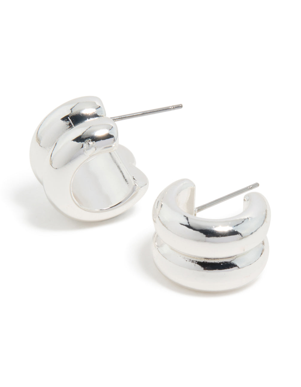 Silver Chubby Ribbed Huggie Earrings