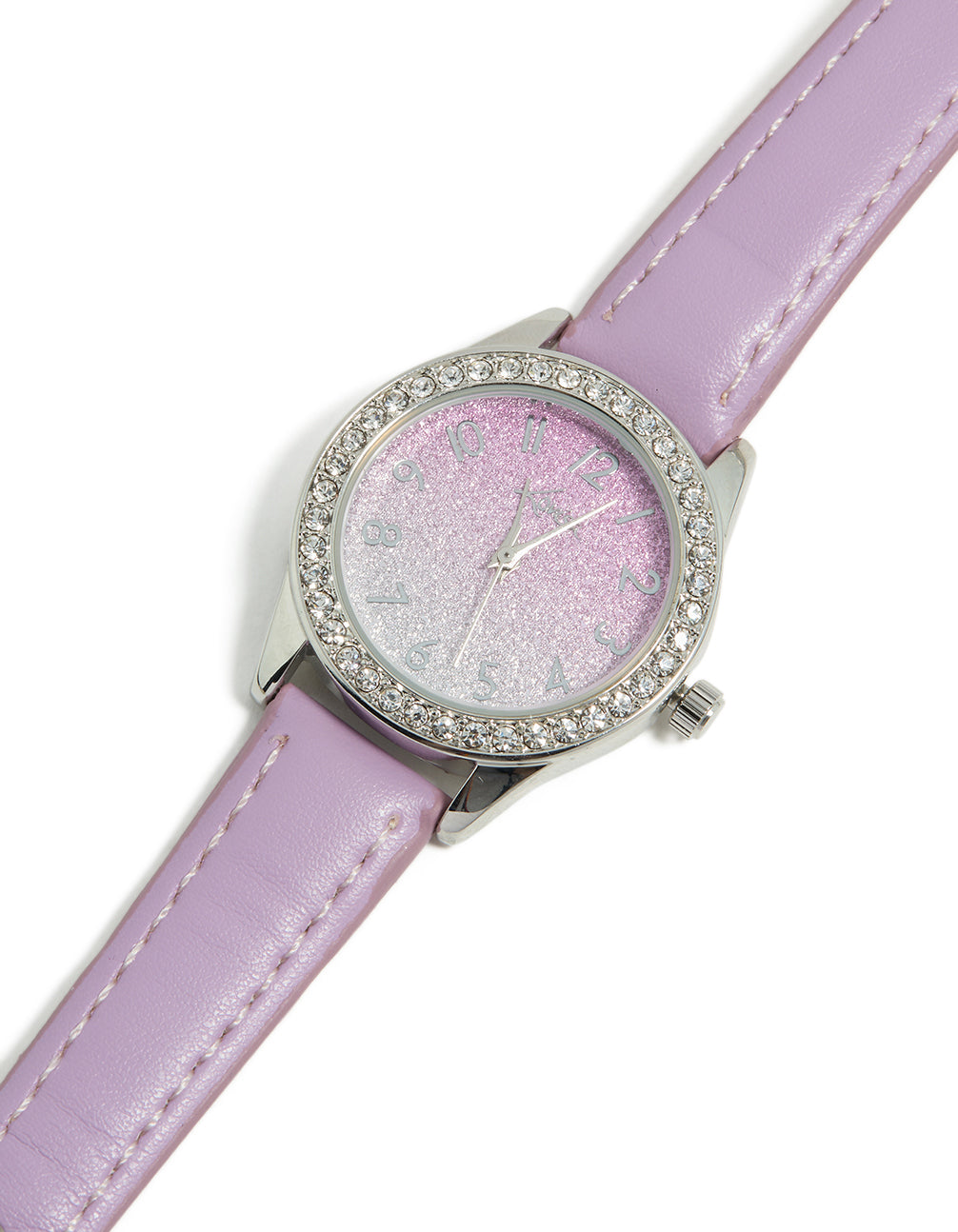 Kids Silver Glitter Dial PU Leather Watch