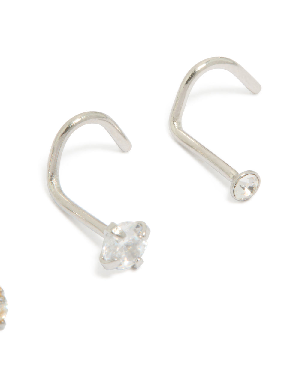 Surgical Steel Cubic Zirconia Mixed Nose Corkscrew Studs 3-Pack