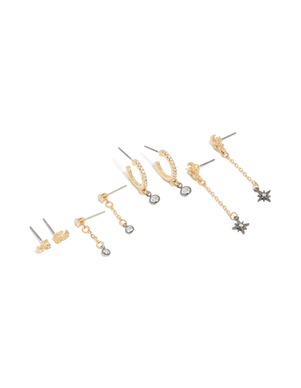 Mixed Metal Plated Cubic Zirconia Cluster Chain & Stud Earrings 4-Pack