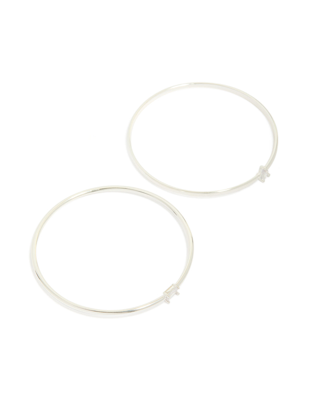 Silver Plated Rectangular & Teardrop Cubic Zirconia Bangles 2-Pack