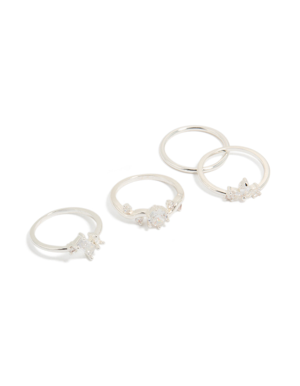 Silver Plated Cubic Zirconia Marquise Leaf Rings 4-Pack