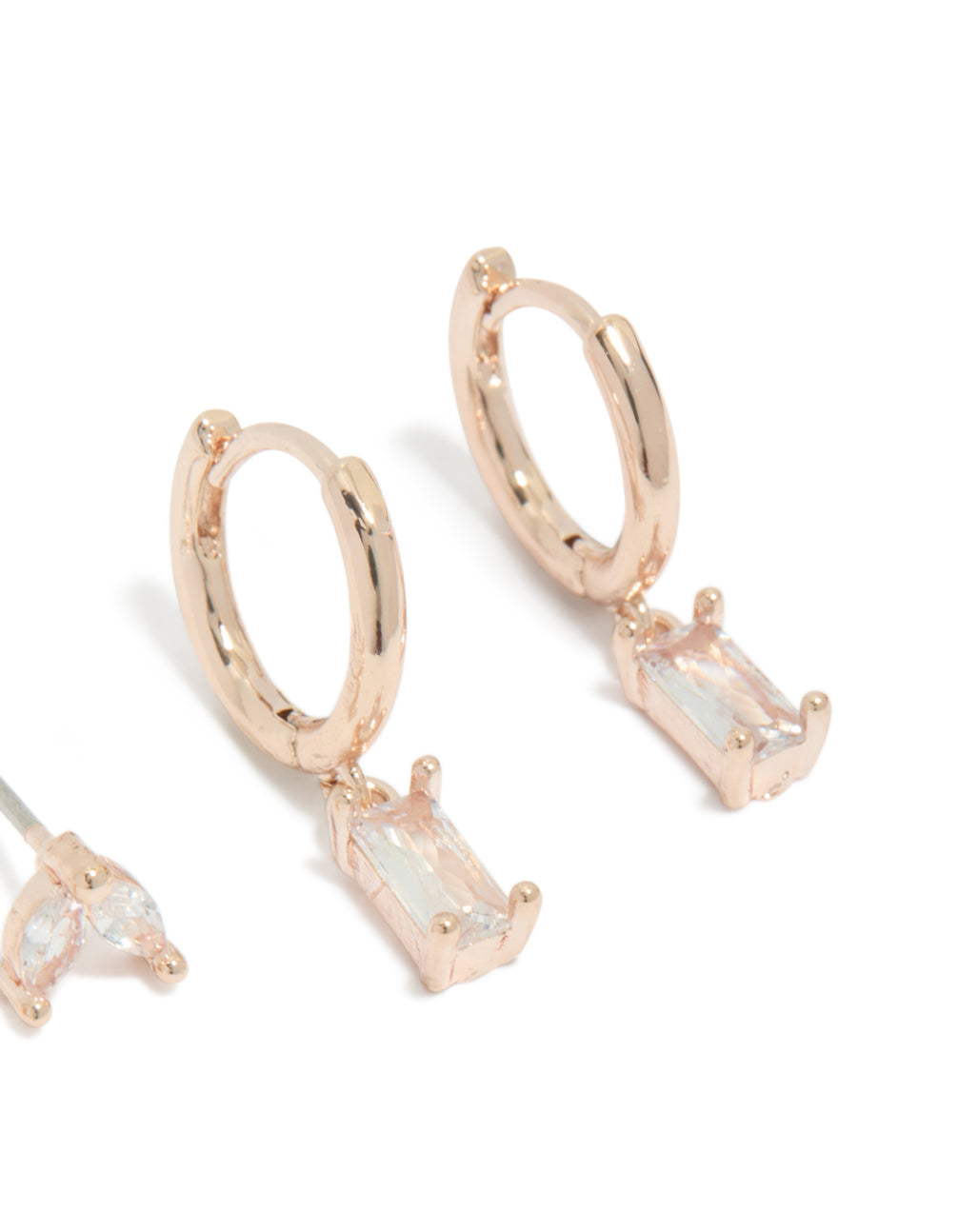 Rose Gold Plated Cubic Zirconia Stud & Huggie Earrings 2- Pack