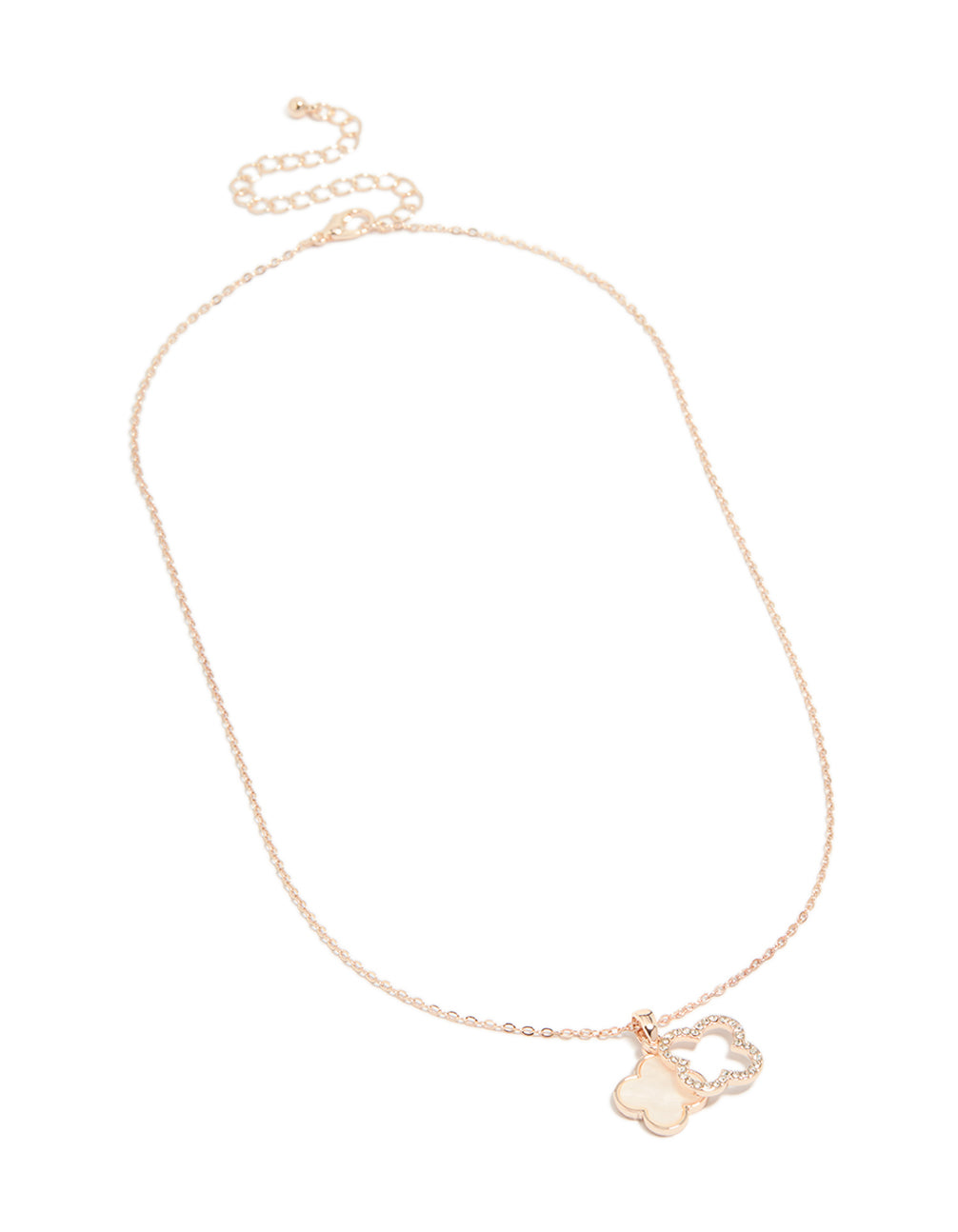 Rose Gold Plated Diamante & Pink Outline Flower Pendant Necklace