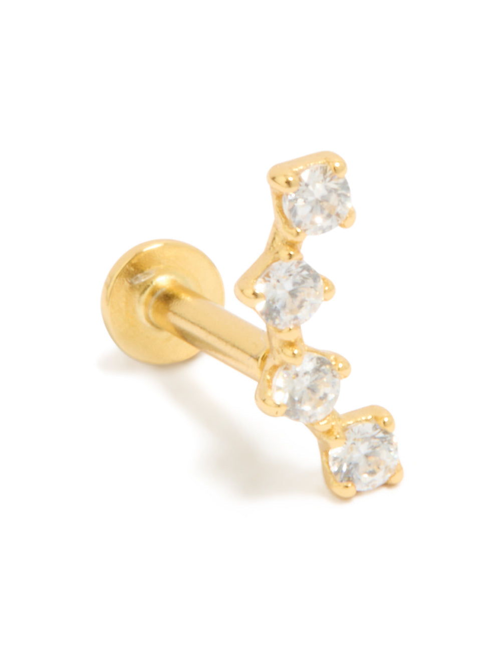 Gold Plated Sterling Silver Cubic Zirconia Crawler Single Flat Back Stud