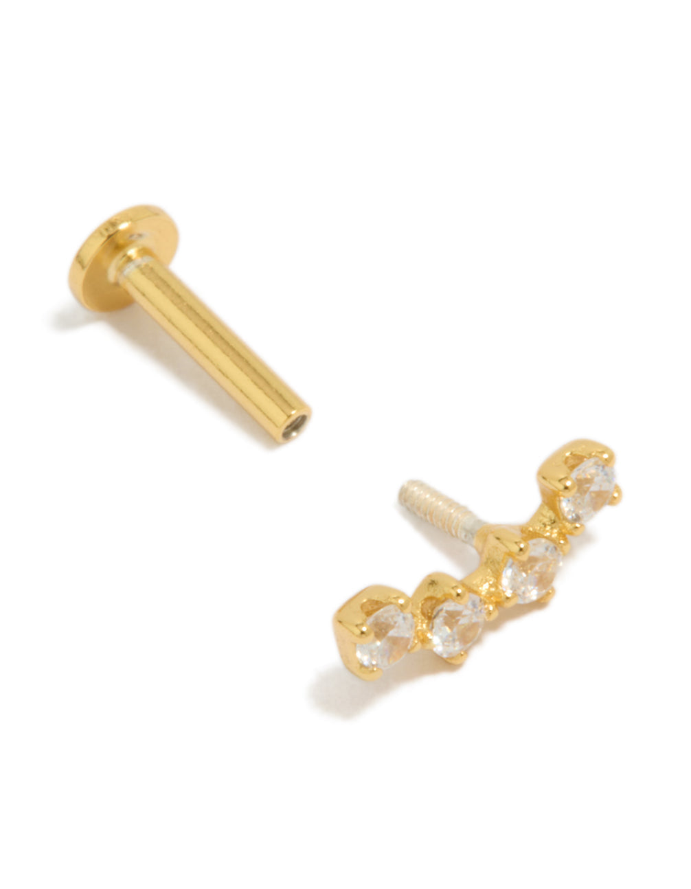 Gold Plated Sterling Silver Cubic Zirconia Crawler Single Flat Back Stud