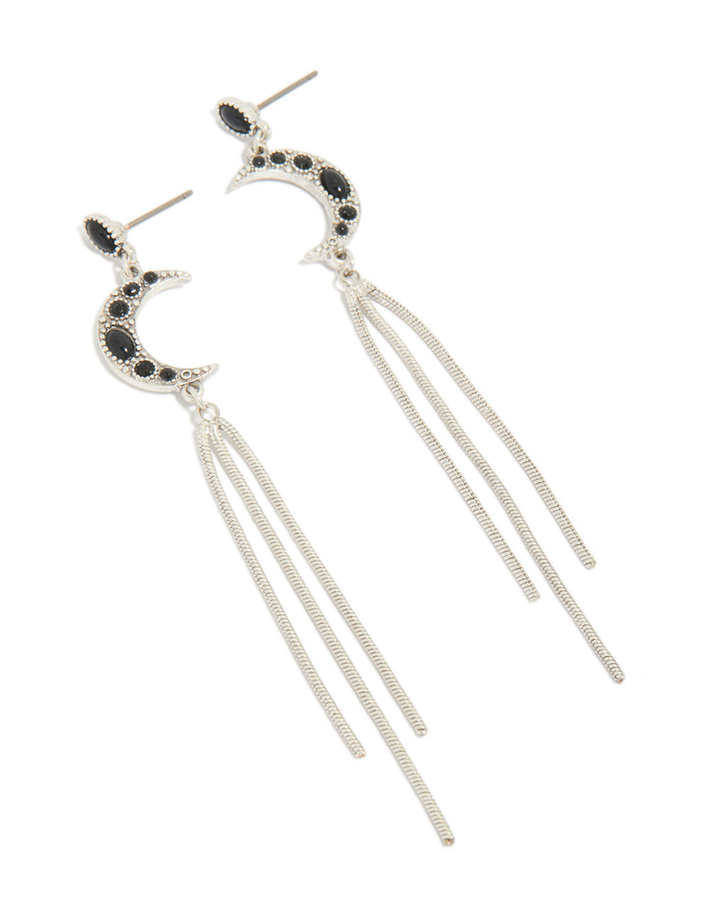 Silver Dainty Chain Moon Drop Earrings
