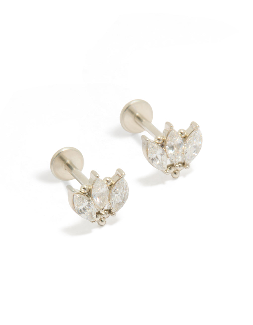 Waterproof Stainless Steel Triple Marquise Cubic Zirconia Flat Back Studs
