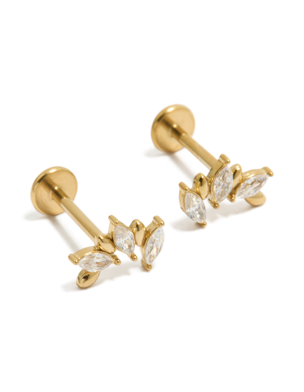 Waterproof Gold Plated Stainless Steel Cubic Zirconia Mismatched Flat Back Studs