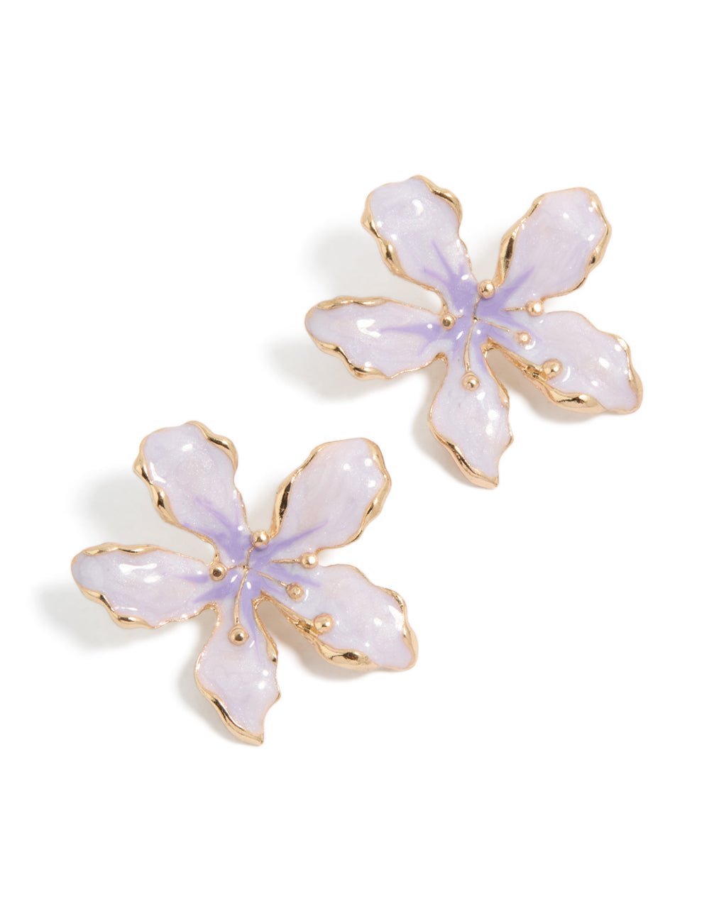 Gold Purple Enamel Flower Stud Earrings