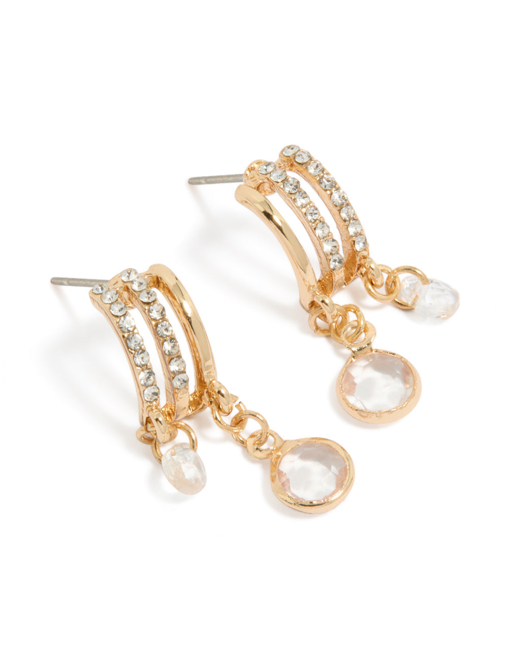 Gold Diamante Drop Layered Huggie Earrings
