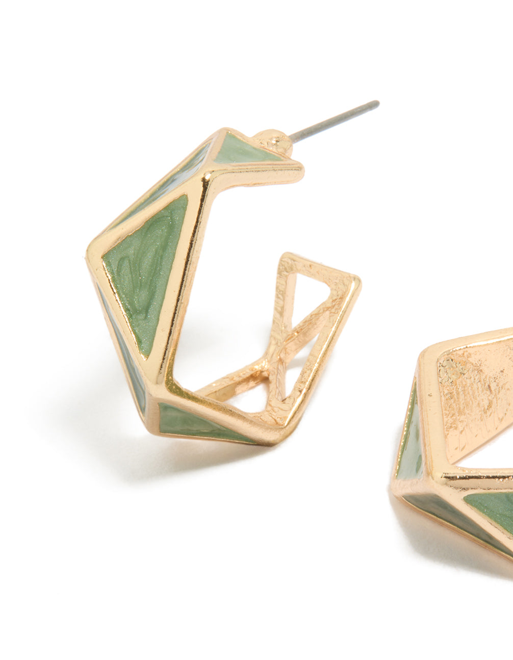 Gold Green Geometric Huggie Earrings