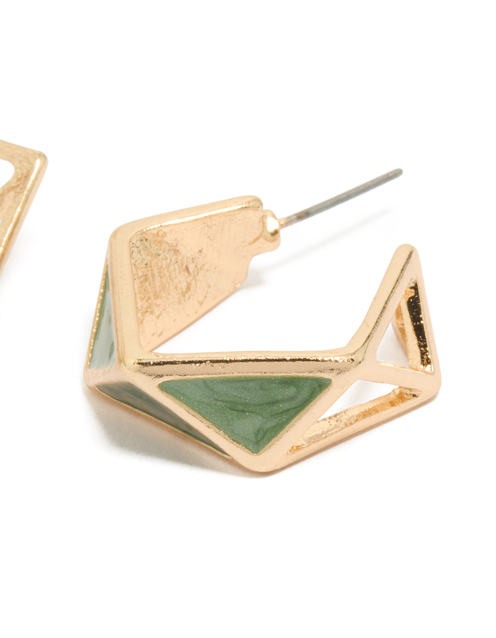 Gold Green Geometric Huggie Earrings
