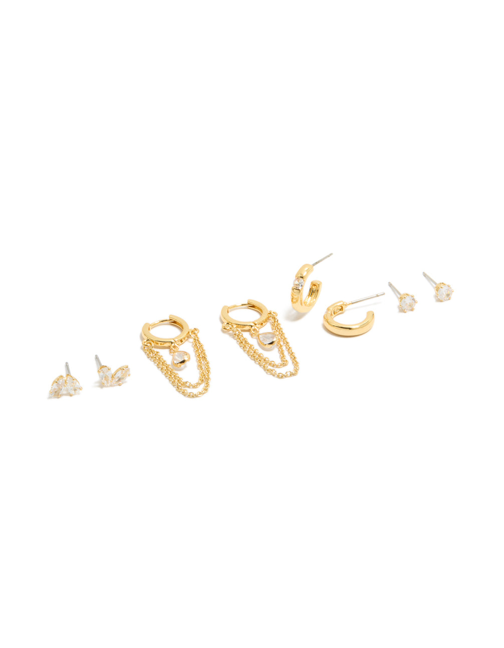 Gold Plated Double Chain Huggie & Stud Earrings 4-Pack