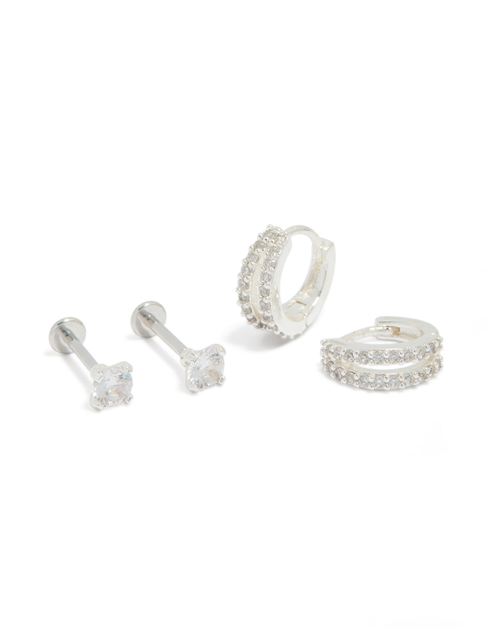 Silver Plated Brass Flat Back Studs & Huggie Earrings Pack