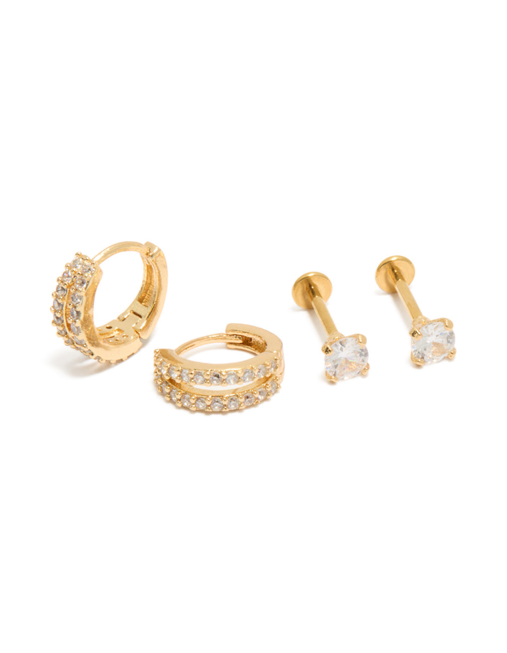 Gold Plated Double Hoop & Flat Back Studs Pack