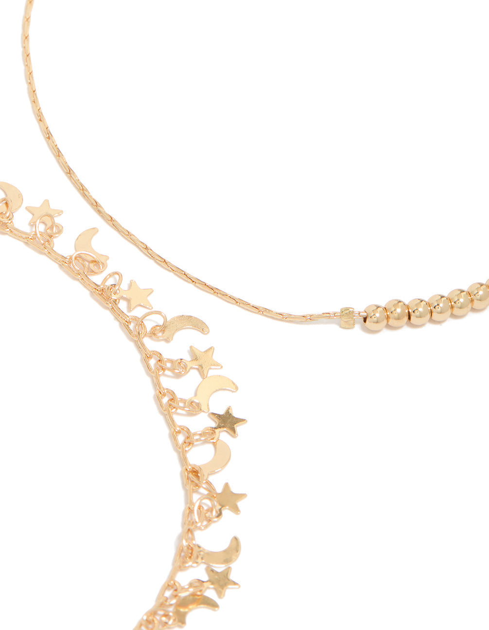Gold Celestial Charms & Balls Anklets 3-Pack