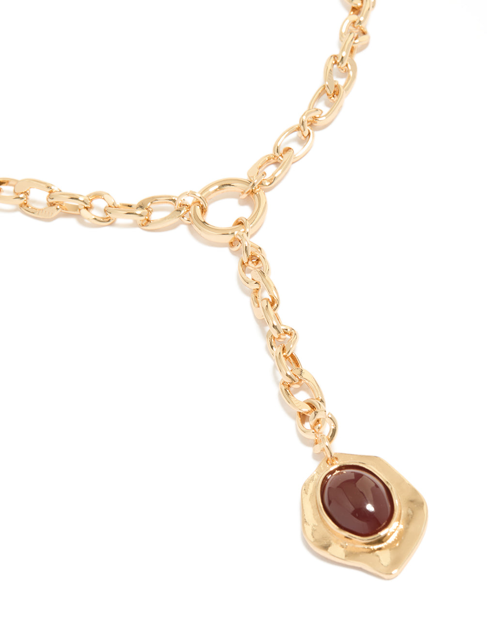 Gold Red Resin Pendant Chain Y-Necklace