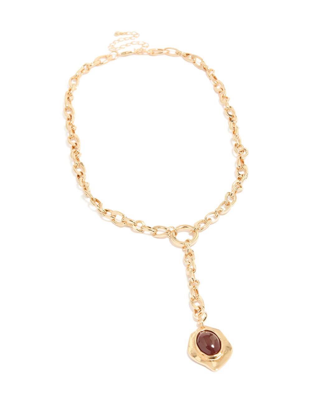 Gold Red Resin Pendant Chain Y-Necklace