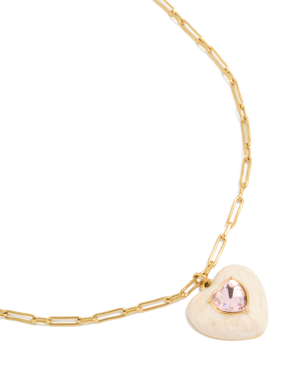 Tweens Waterproof Gold Plated Stainless Steel Statement Cream Enamel Heart Necklace