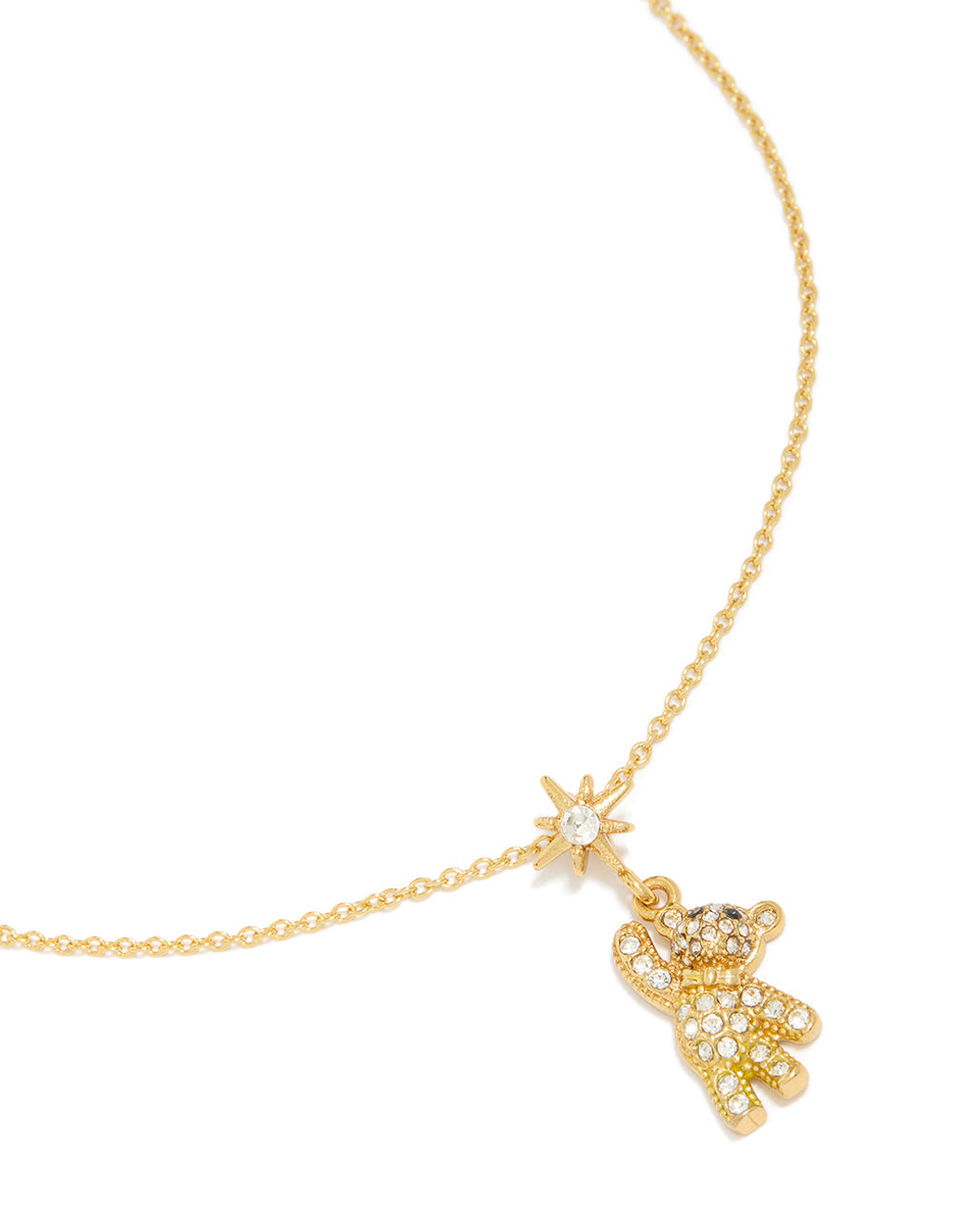 Tweens Waterproof Gold Plated Stainless Steel Pavé Hanging Bear Necklace